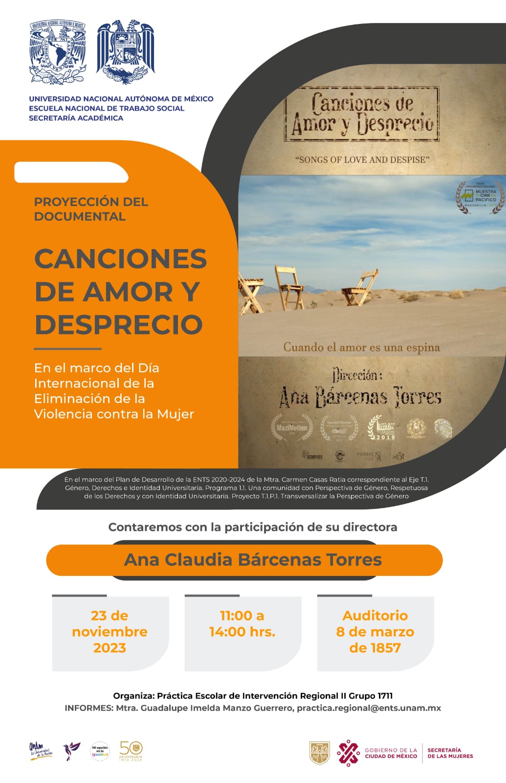 Proyección "Canciones de amor y desprecio"